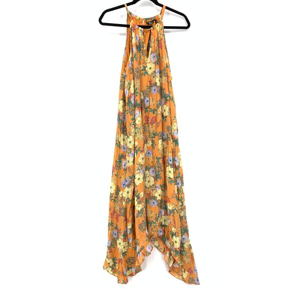 Mlle Gabrielle Halter Keyhole Neck Maxi Dress Womens Size 1X Orange Floral Print - Picture 1 of 8